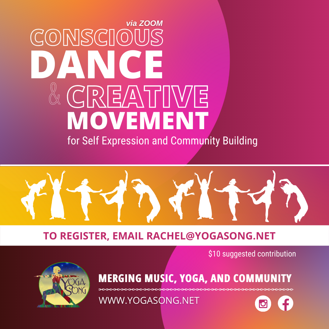 Pink and orange graphic with white letters shows white silouettes of people dancing.